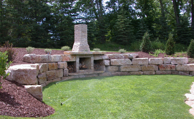 Backyard Stone Fireplace